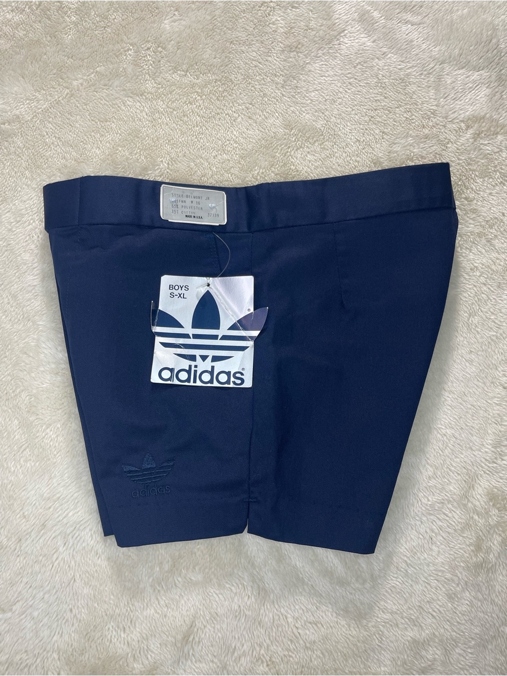 Adidas Trefoil VTG Navy Belmont jr Shorts Size Boys 16 NWT